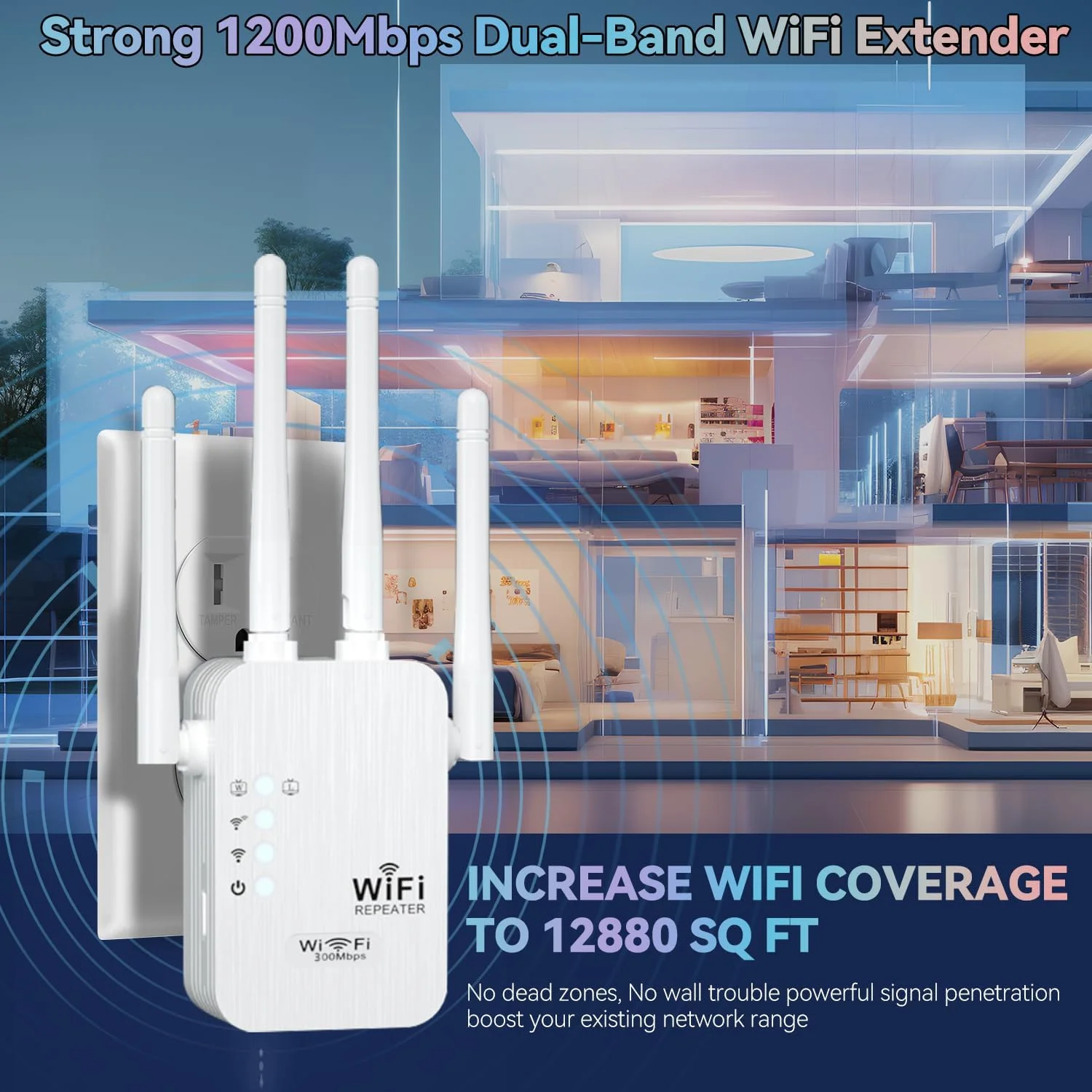تقویت کننده WiFi، سریعترین تقویت کننده WiFi 2025، تقویت کننده سیگنال توسعه دهنده WiFi برای خانه، تکرار کننده WiFi با پورت اترنت، پوشش تا 9880 فوت مربع و 55 دستگاه - متوسط - 2.4 گیگاهرتز