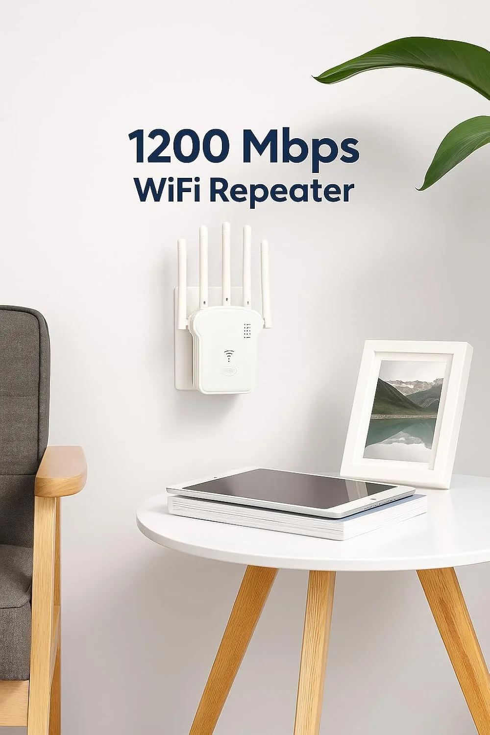 تقویت کننده سیگنال وای فای AC1200، دو بانده 2.4G/5G با پورت اترنت، تنظیمات WPS با یک ضربه، حالت Access Point، پوشش تا 1500 فوت مربع برای خانه/دفتر