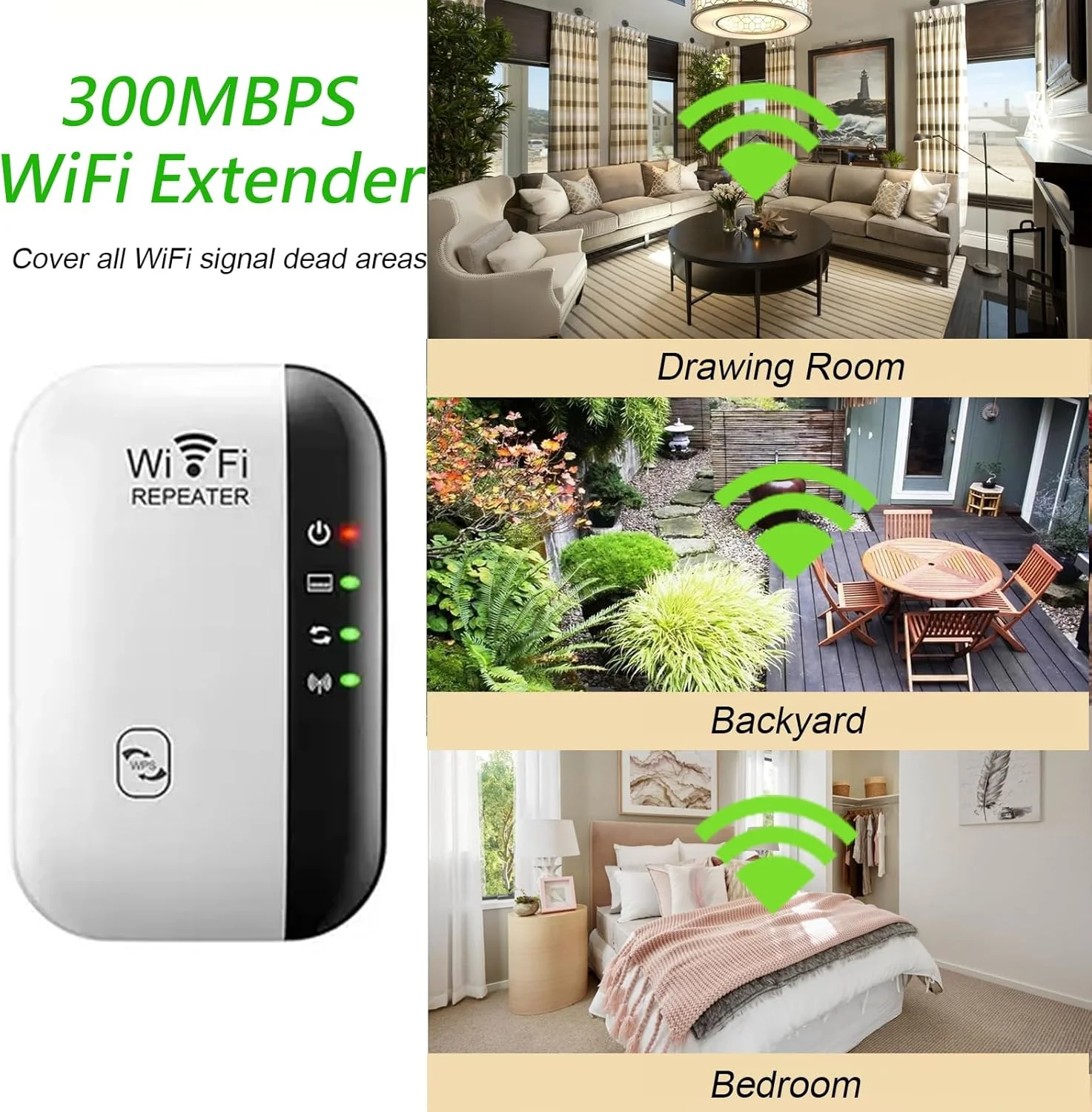 تقویت کننده سیگنال وای فای سریع برای خانه، توسعه دهنده وای فای برد بلند - پوشش تا 460 متر مربع، نصب آسان تقویت کننده سیگنال بی سیم وای فای با پورت اترنت برای داخل/خارج از منزل