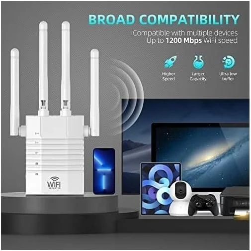 تقویت کننده وای فای 1200 مگابیت بر ثانیه KASTWAVE با پوشش 12880 فوت مربع برای 105 دستگاه، تقویت کننده سیگنال پرسرعت و تکرار کننده اینترنت