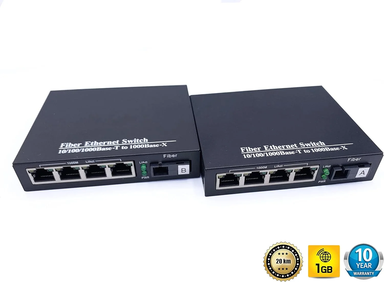 مبدل اترنت فیبر Elfcam® مجهز به SFP (Mini-GBIC) 1.25G با پورت های SC SM فیبر نوری، تا فاصله 20 کیلومتر، (4 پورت RJ45 * 4 پورت RJ45)