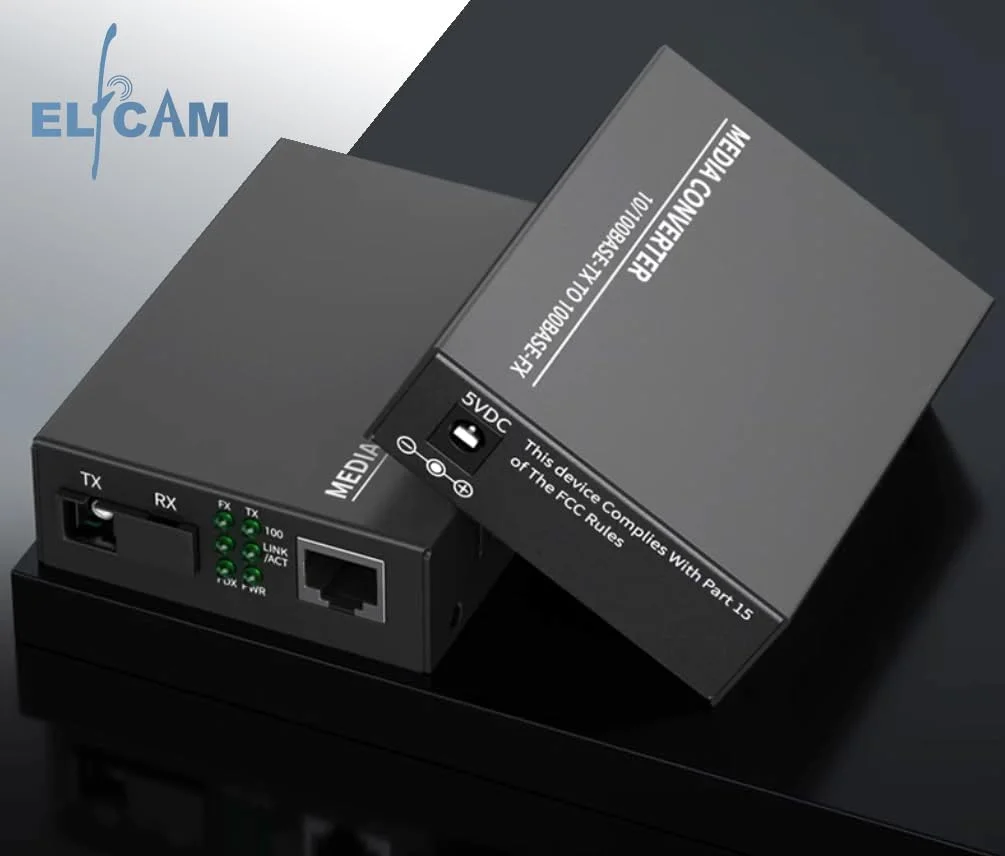 مبدل اترنت فیبر Elfcam® مجهز به SFP (Mini-GBIC) 1.25G با پورت های SC SM فیبر نوری، تا فاصله 20 کیلومتر، (4 پورت RJ45 * 4 پورت RJ45)