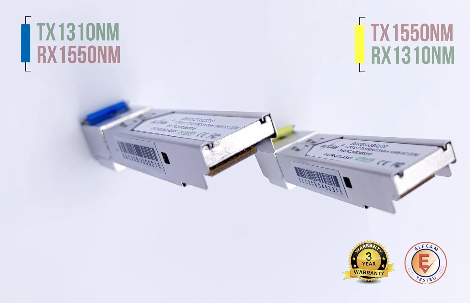 الفکم - بسته 2 عددی SFP با سرعت 1.25 گیگابیت بر ثانیه، اتصال فیبر نوری SC سینگل مود 10 کیلومتر DDM، TX 1310 نانومتر / RX 1550 نانومتر و TX 1550 نانومتر / RX 1310 نانومتر