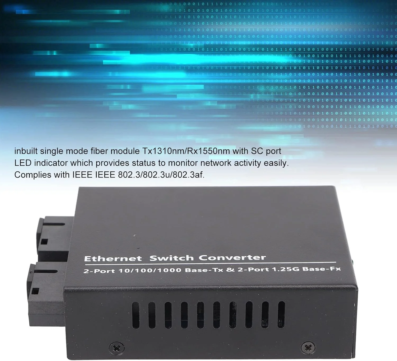مبدل سوئیچ اترنت با نشانگر LED فرستنده و گیرنده اترنت فیبر نوری، فیبر تک حالته 1.25 گیگابیت بر ثانیه، پشتیبانی از فریم های جامبو 9 کیلوبایتی برای شبکه