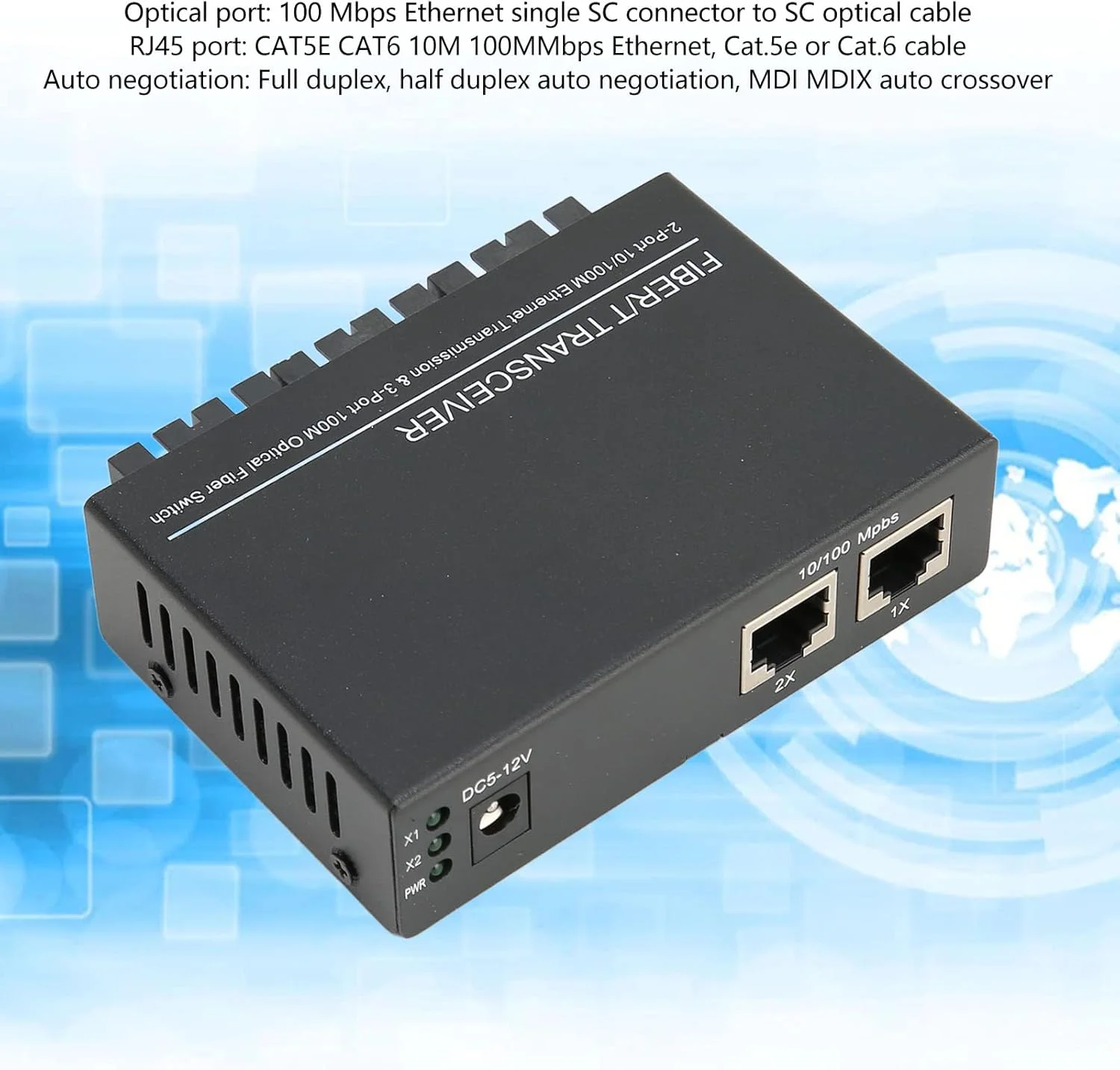مبدل سوئیچ اترنت 1310 نانومتر، فرستنده و گیرنده اترنت فیبر نوری نشانگر LED، دارای 2 پورت SC داخلی، 100 مگابیت بر ثانیه، پورت های RJ 45، نصب آسان