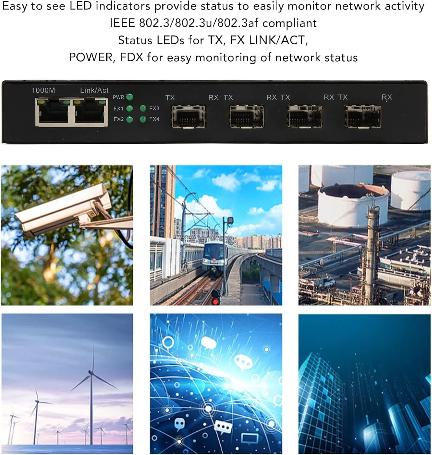 سوئیچ فیبر نوری اترنت SFP، فرستنده و گیرنده فیبر نوری اترنت 1000 متری، 4 پورت نوری 2 پورت الکتریکی، انتقال 120 کیلومتری، با نشانگر LED، پشتیبانی از فریم های جامبو 9k بایتی سوئیچ فیبر نوری اترنت SFP، فرستنده و گیرنده فیبر نوری اترنت 1000 متری، 4 پورت نوری 2 پورت الکتریکی، انتقال 120 کیلومتری، با نشانگر LED، پشتیبانی از فریم های جامبو 9k بایتی