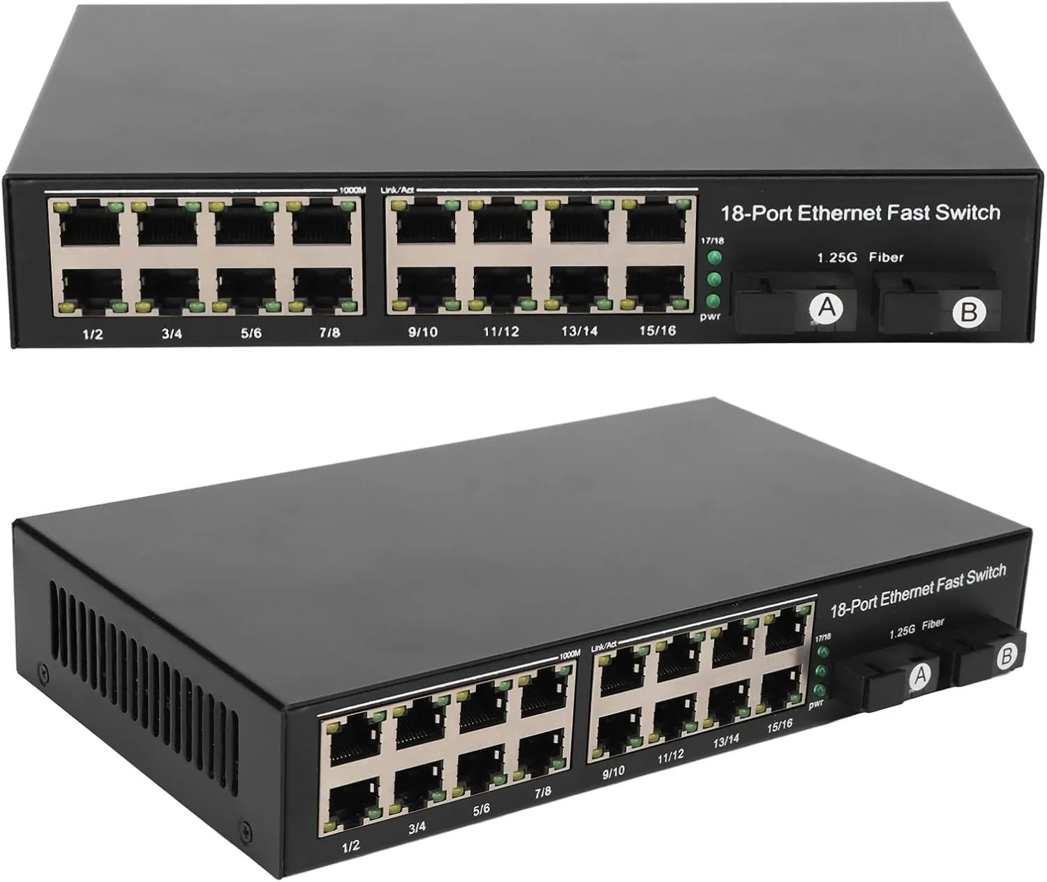 سوئیچ رسانه فیبر اترنت، فرستنده و گیرنده 2 پورت نوری Tx1310nm Rx1550nm، 16 پورت الکتریکی تا 25 کیلومتر پورت RJ45