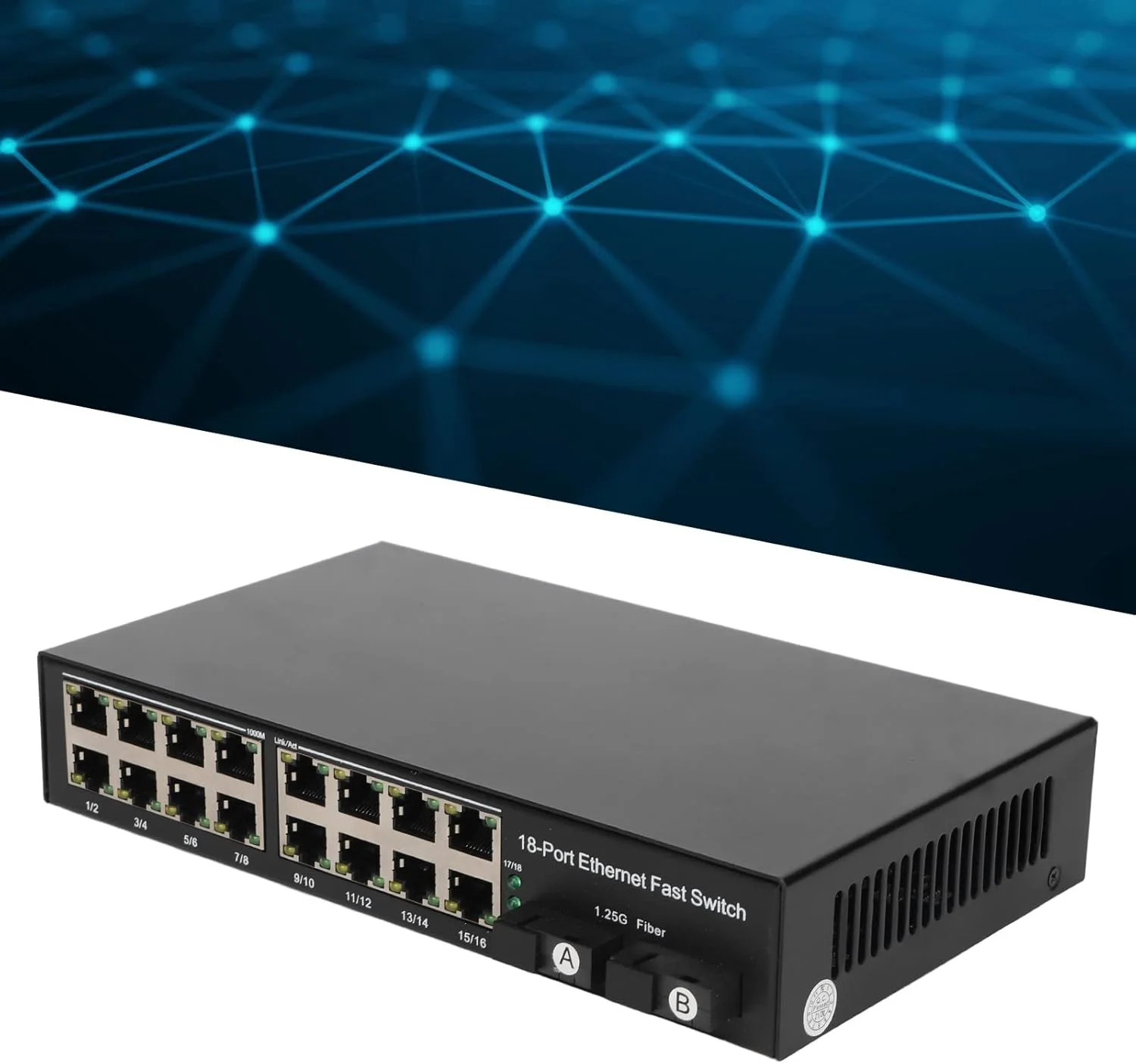 سوئیچ رسانه فیبر اترنت، فرستنده و گیرنده 2 پورت نوری Tx1310nm Rx1550nm، 16 پورت الکتریکی تا 25 کیلومتر پورت RJ45