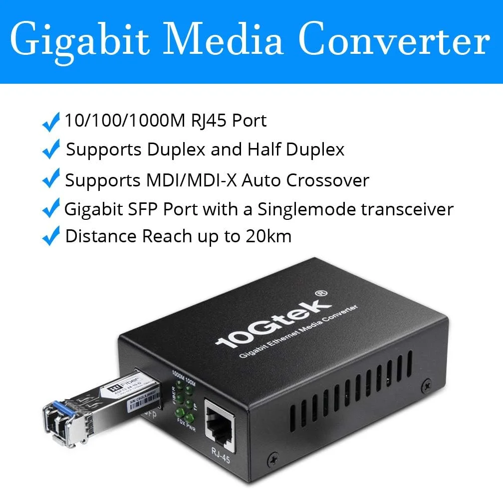 یک جفت مبدل رسانه فیبر نوری گیگابیتی چند حالته LC از H!Fiber.com، به همراه 2 عدد ماژول SFP SX، مبدل فیبر به اترنت، 1000Base-SX به 10/100/1000M RJ45، MMF، 850 نانومتر، تا 550 متر یک جفت مبدل رسانه فیبر نوری گیگابیتی چند حالته LC از H!Fiber.com، به همراه 2 عدد ماژول SFP SX، مبدل فیبر به اترنت، 1000Base-SX به 10/100/1000M RJ45، MMF، 850 نانومتر، تا 550 متر