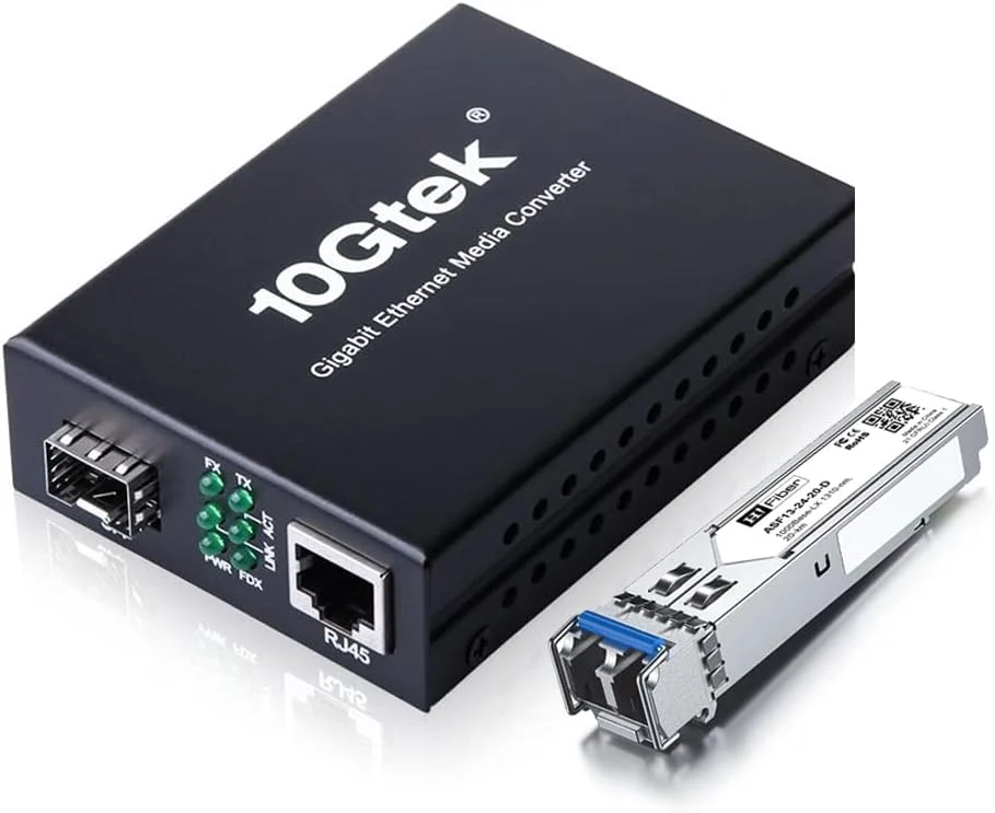 مبدل فیبر نوری گیگابیتی اترنت شامل فرستنده و گیرنده SFP 1000Base-LX -SM LC، 1310 نانومتر 20 کیلومتر به پچ کورد UTP Cat6 10/100/1000 RJ-45