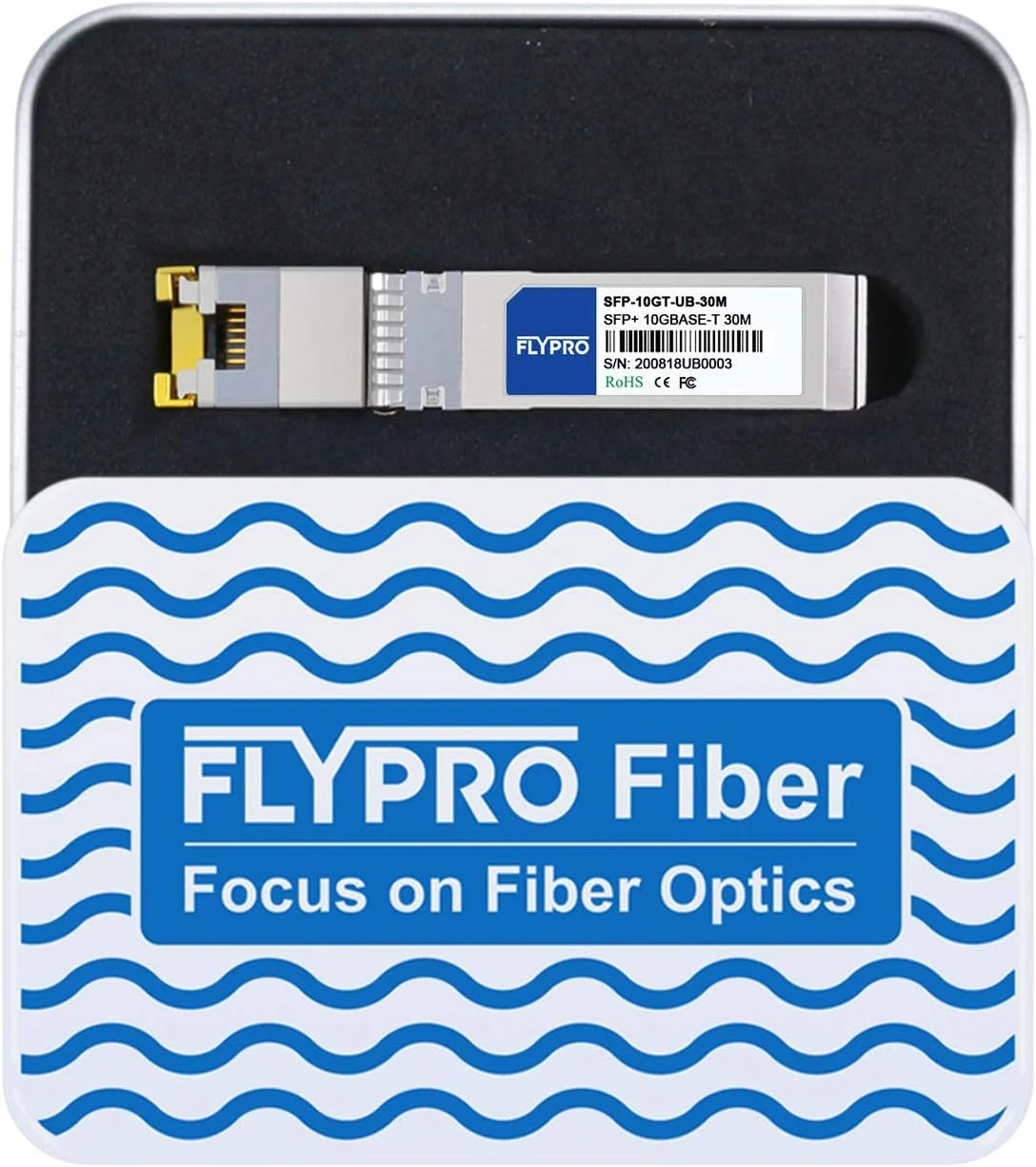 FLYPROFiber ماژول 10GBase-T SFP+ به RJ45 برای Ubiquiti، Unifi UF-RJ45-10G، Dream Machine Pro. فرستنده و گیرنده 10G-T RJ45 برای Ubiquiti، UBNT Unifi 10GBase-T Copper Module CAT6A/CAT7، 30 متر