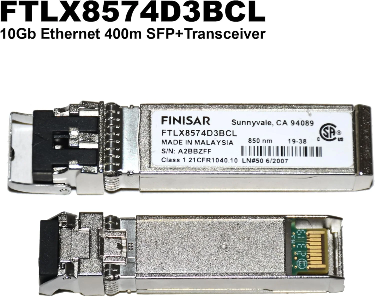 فرستنده و گیرنده فیبر نوری اصلی Finisar FTLX8574D3BCL 10GBase-SR | 10G SR 850NM VCSEL Multimode 300M Duplex Temp (-5 تا 70 درجه سانتیگراد)
