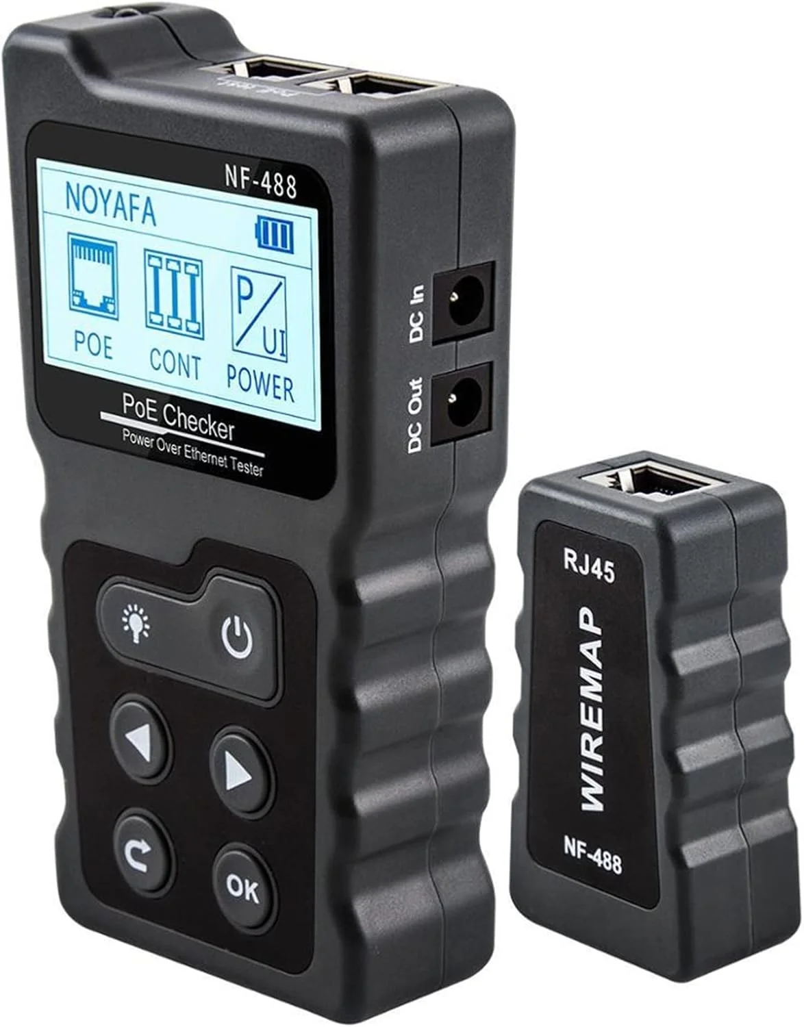 تستر فیبر نوری FURLOU مدل NF-488 LCD، بررسی کننده PoE شبکه روی اترنت Cat5 Cat6، ابزار تست کابل LAN، تست حلقه