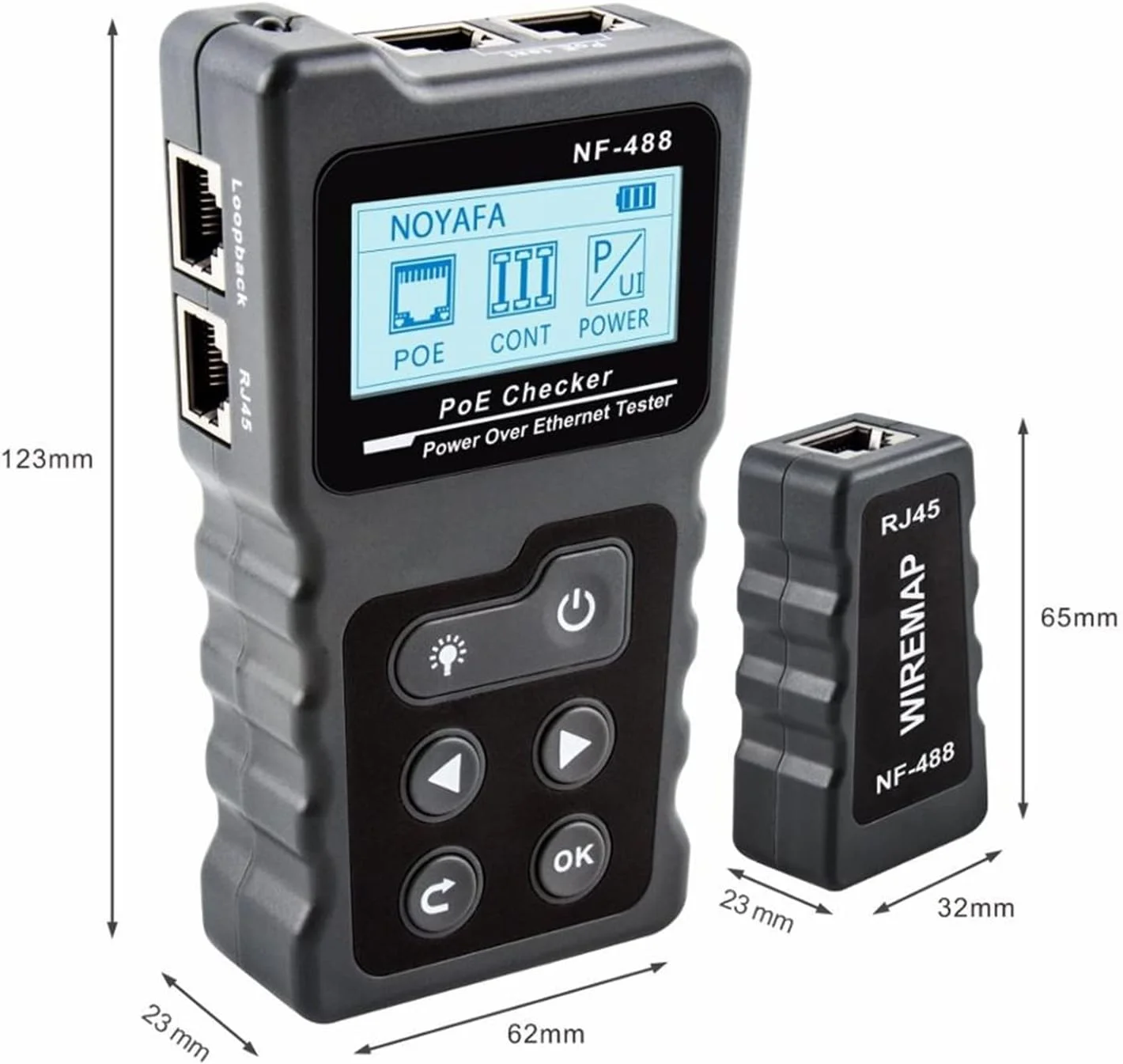 تستر فیبر نوری FURLOU مدل NF-488 LCD، بررسی کننده PoE شبکه روی اترنت Cat5 Cat6، ابزار تست کابل LAN، تست حلقه تستر فیبر نوری FURLOU مدل NF-488 LCD، بررسی کننده PoE شبکه روی اترنت Cat5 Cat6، ابزار تست کابل LAN، تست حلقه