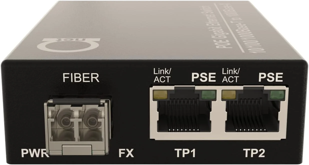 مبدل فیبر گیگابیتی 2 پورت PoE/PoE+ چند حالته LC 850 نانومتری - تامین کننده توان IEEE 802.3 PoE و PoE+ PSE از طریق اترنت و گسترش دهنده فیبر چند حالته با پشتیبانی از PoE PSE | تا 550 متر