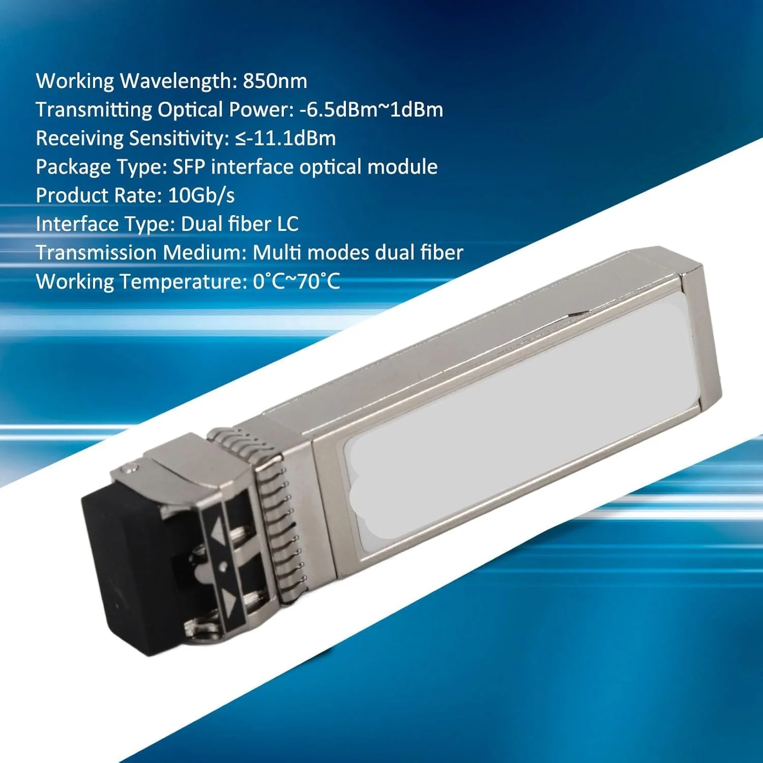 ماژول نوری SFP با سرعت 10 گیگابیت بر ثانیه، فرستنده و گیرنده فیبر دوگانه LC چند حالته 850 نانومتری، سازگار با SFP-10G-SR، ماژول فیبر نوری کم مصرف و پرسرعت برای شبکه های صنعتی ماژول نوری SFP با سرعت 10 گیگابیت بر ثانیه، فرستنده و گیرنده فیبر دوگانه LC چند حالته 850 نانومتری، سازگار با SFP-10G-SR، ماژول فیبر نوری کم مصرف و پرسرعت برای شبکه های صنعتی