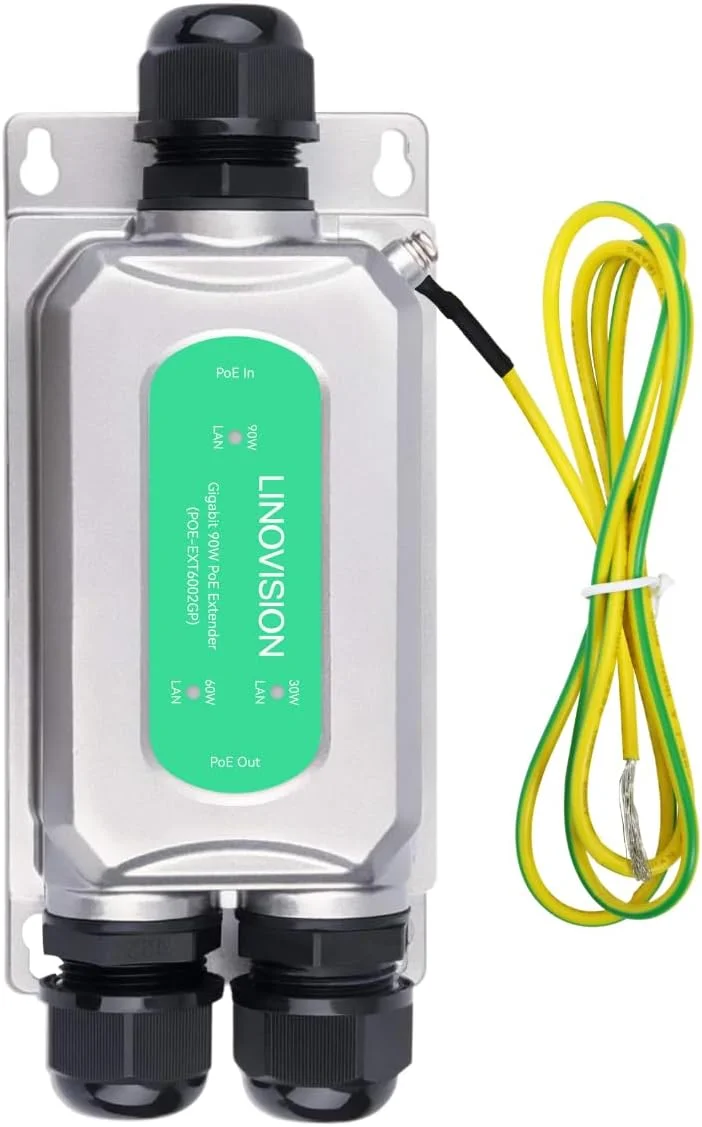توسعه دهنده PoE بیرونی LINOVISION BT90W، تکرار کننده اترنت گیگابیتی PoE و تقسیم به دو خروجی PoE، برای دوربین های IP، دوربین PTZ، AP بی سیم