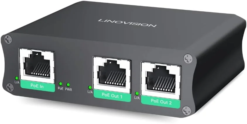توسعه دهنده صنعتی 2 پورت گیگابیتی PoE LINOVISION، عبور و تقسیم 30W POE به دو دوربین PoE یا AP بی سیم، تکرار کننده یا تقویت کننده PoE برای افزایش 100 متری اضافی