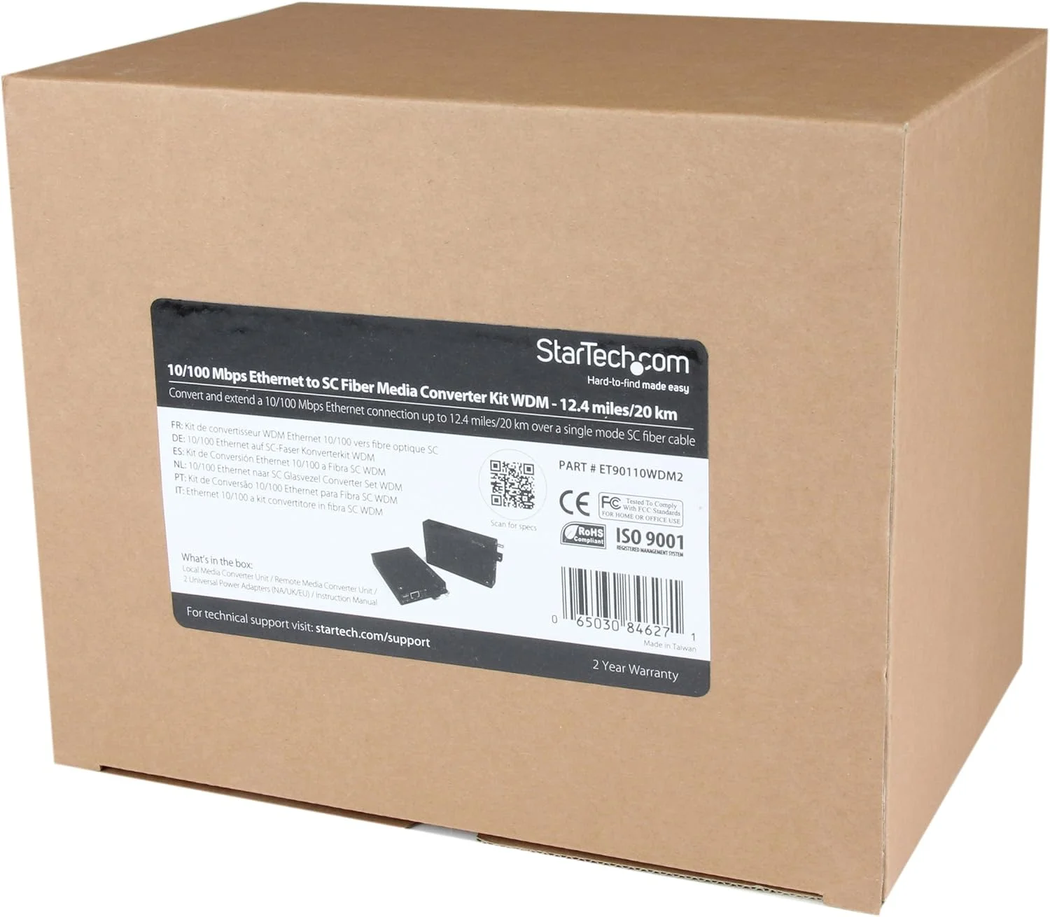 کیت مبدل رسانه فیبر تک حالته WDM اترنت 10/100 مگابیت بر ثانیه StarTech.com SC 20 کیلومتر (ET90110WDM2)