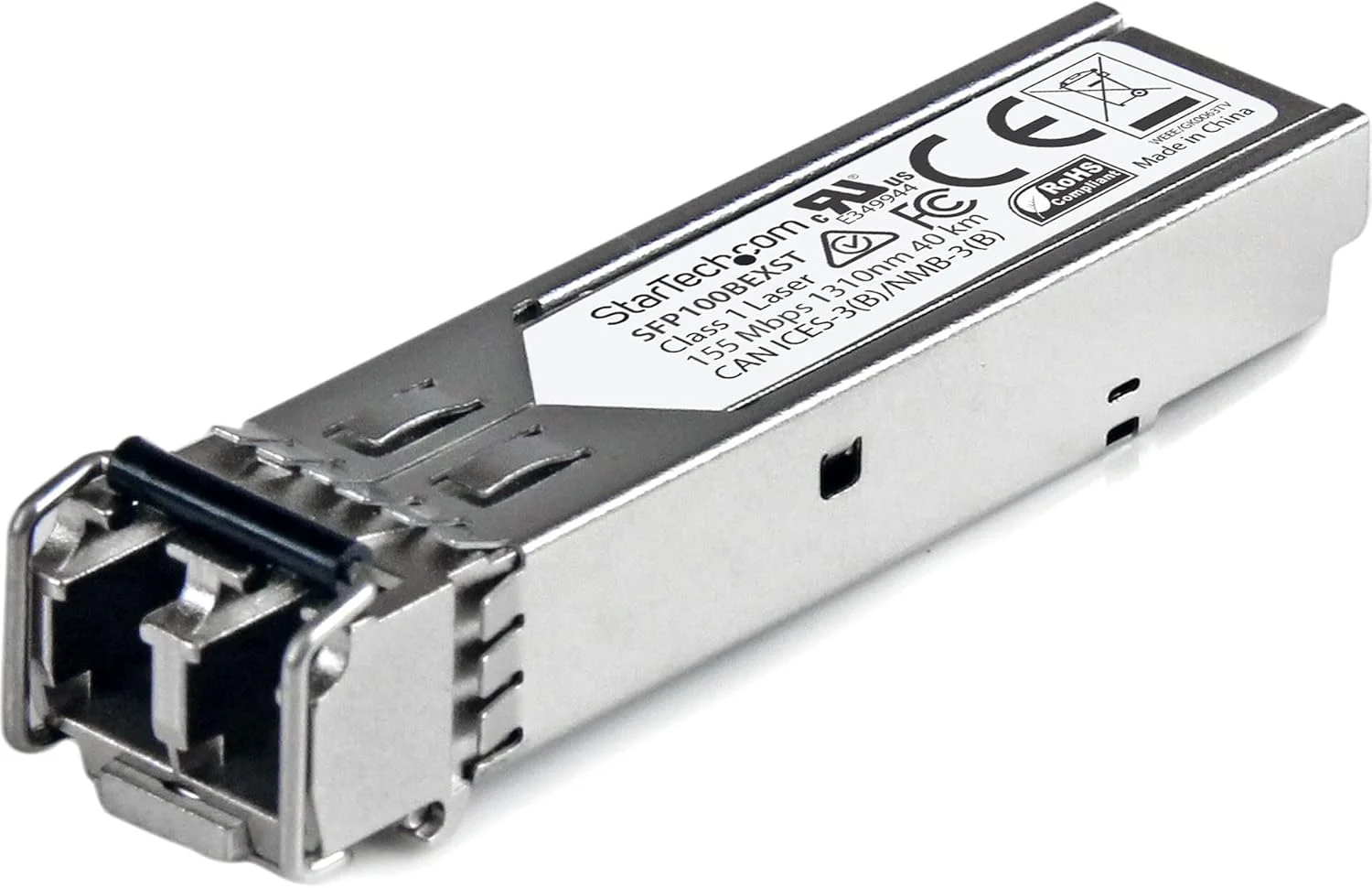 ماژول فرستنده و گیرنده فیبر نوری SFP سازگار با MSA مدل SFP100BEXST - 100BASE-EX - فیبر تک حالته 100MbE (SMF) - اترنت 100Mb SFP - LC 40km - 1310nm - DDM