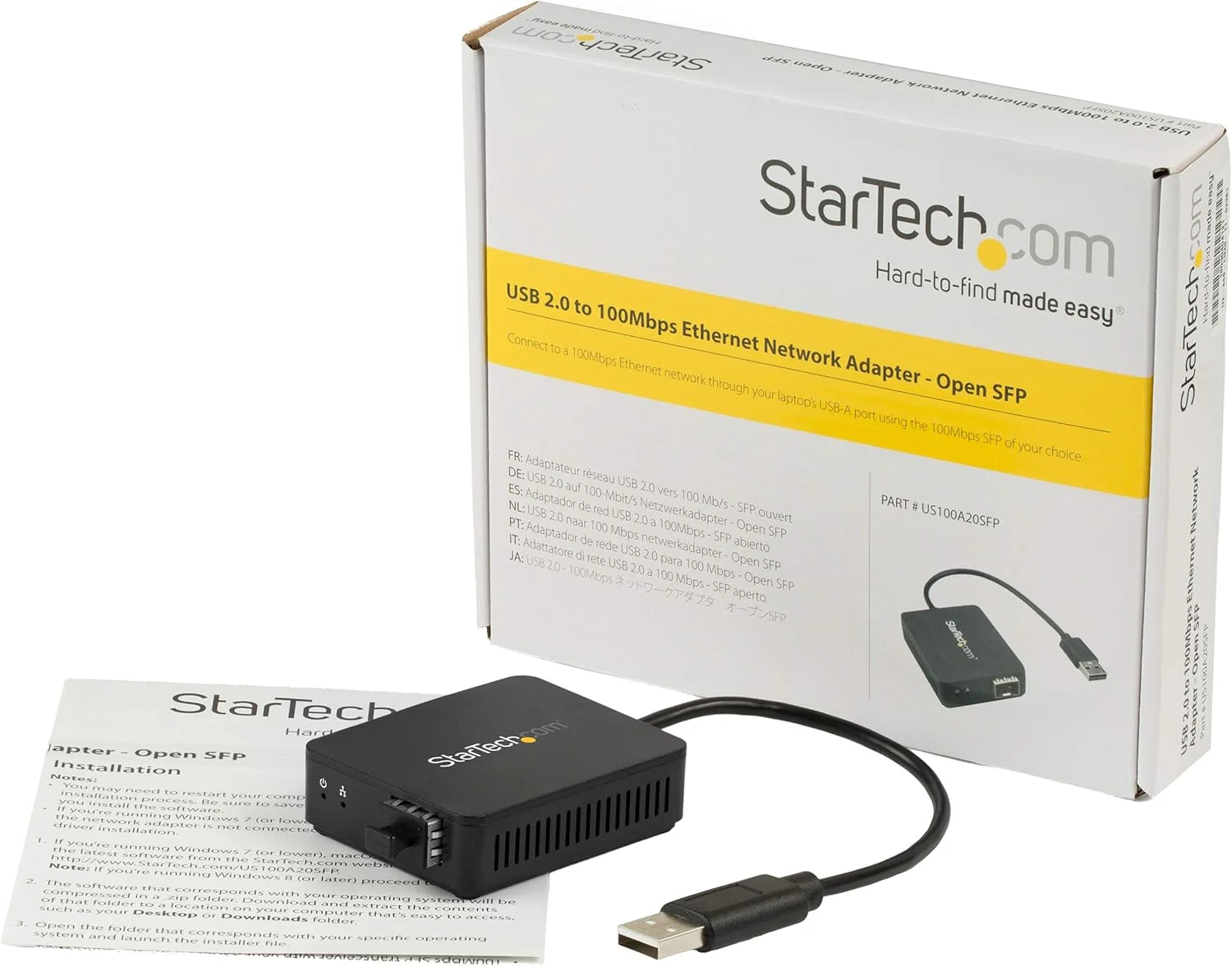 مبدل USB به فیبر نوری StarTech.com - SFP باز - 100 مگابیت در ثانیه - ویندوز/مک/لینوکس - آداپتور USB به اترنت - آداپتور شبکه USB