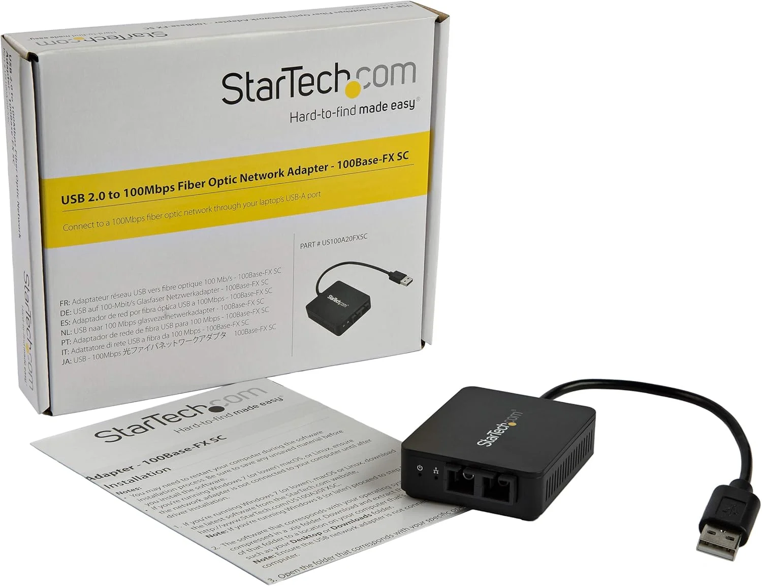 مبدل USB به فیبر نوری StarTech.com - 100BASE-FX SC - MM - سازگار با ویندوز، مک و لینوکس - آداپتور USB به اترنت - آداپتور شبکه USB (US100A20FXSC)، مشکی