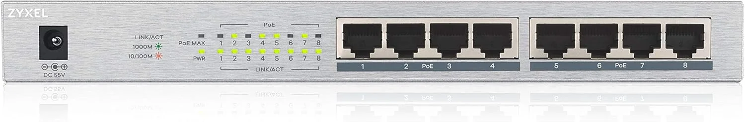 سوئیچ غیر مدیریتی 8 پورت گیگابیتی زایکسل | 8 پورت PoE+ با توان 60 وات | دوشاخه UK [GS1008HP]