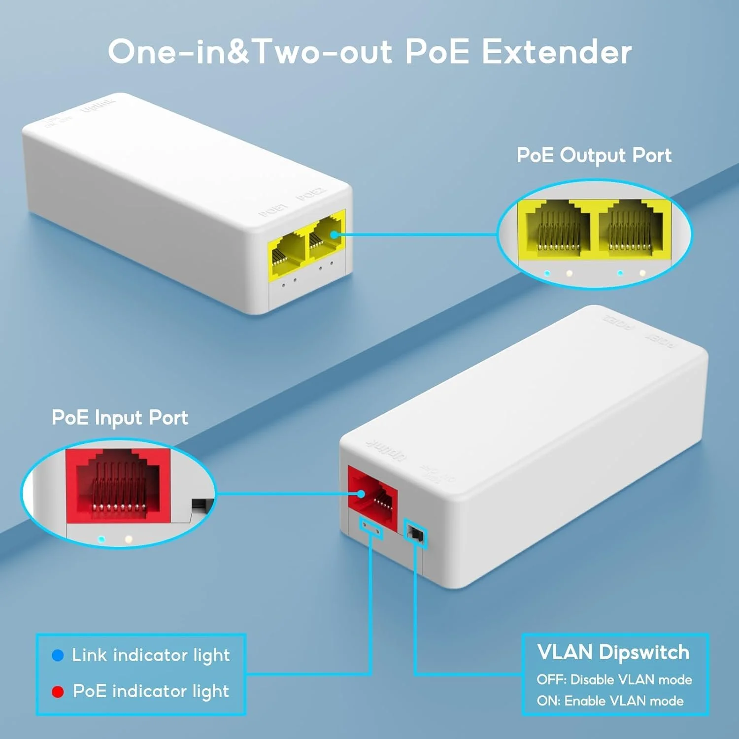 توسعه دهنده PoE دو پورت NALACAL 100Mbps، تکرار کننده PoE IEEE 802.3 af/at، یک ورودی PoE دو خروجی PoE، نصب آسان، سوئیچ عبور PoE دیواری برای سیستم های امنیتی دوربین IP