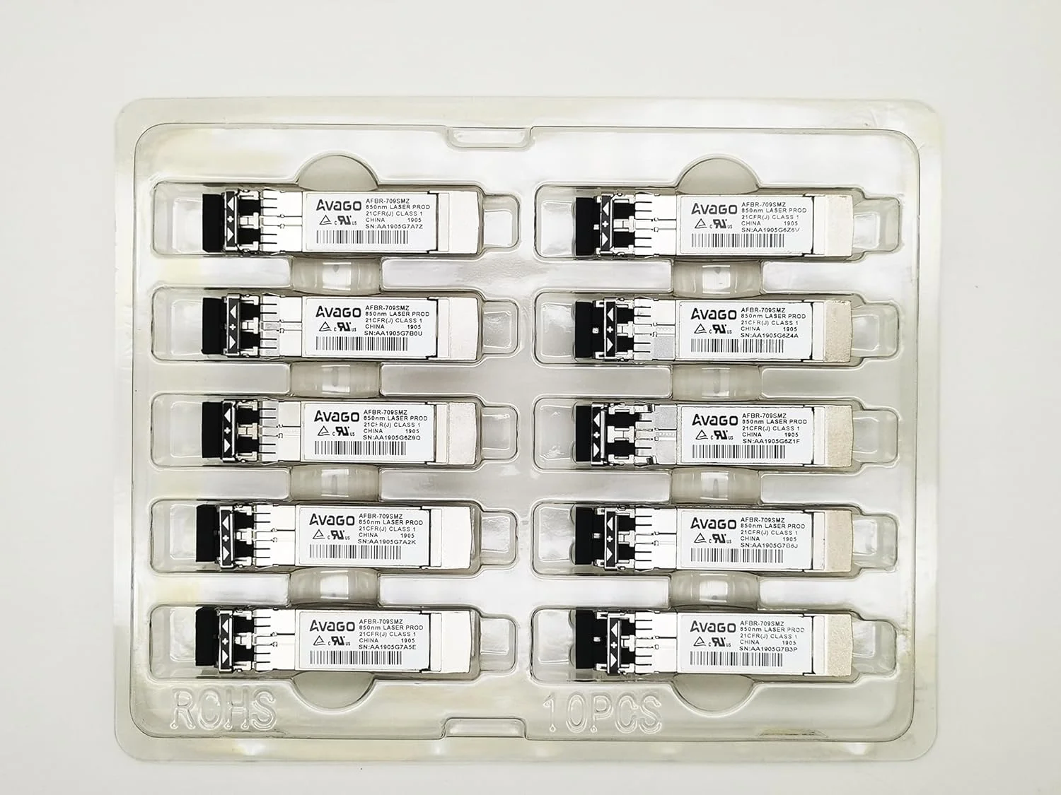 فرستنده و گیرنده 10G SFP+ مدل AVAGO AFBR-709SMZ 850nm 300M ماژول فیبر نوری SFP اترنت 10 گیگابیتی 850nm 10GBase-SR/SW فرستنده و گیرنده SFP+