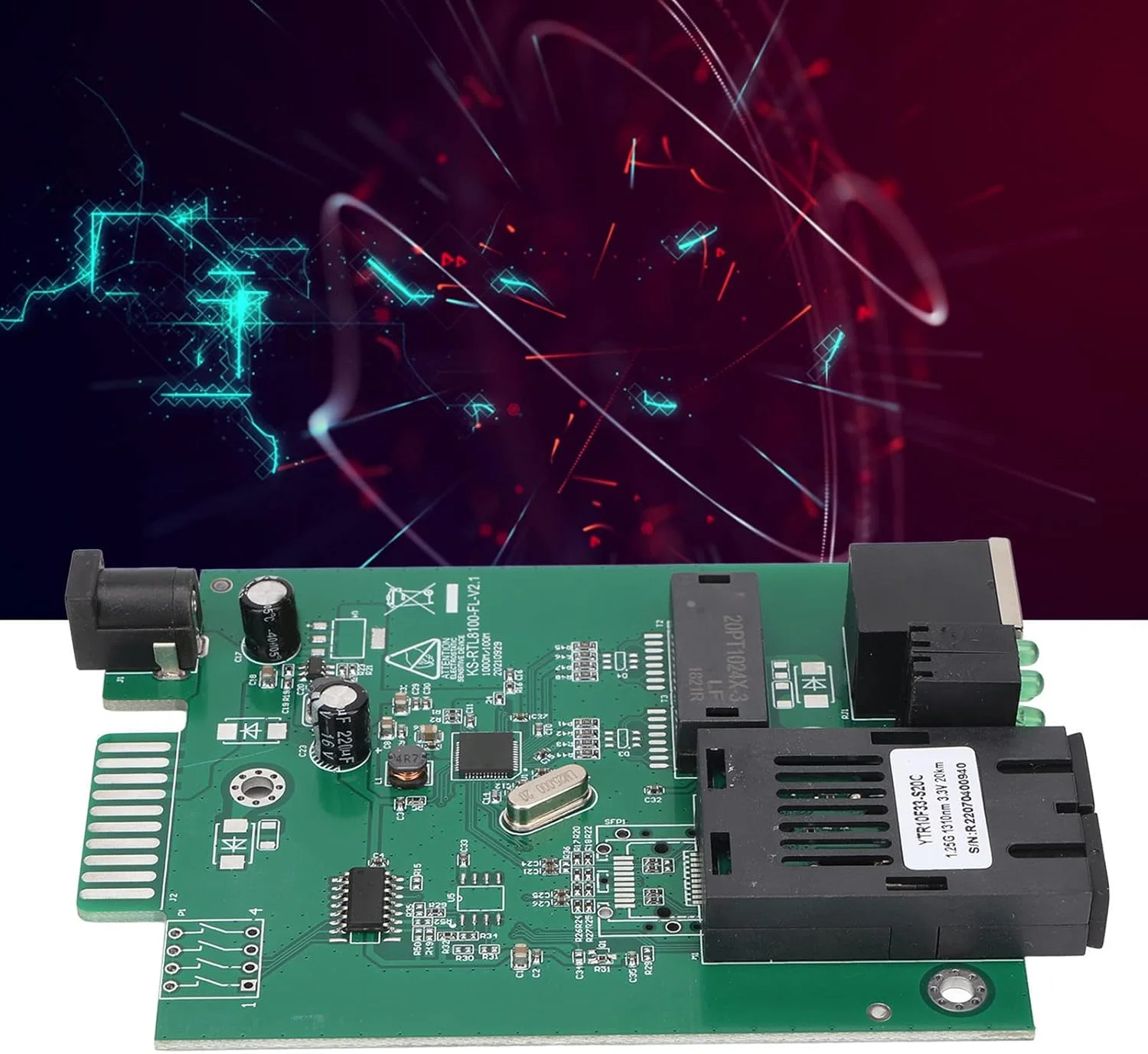 فرستنده و گیرنده فیبر نوری، طراحی ماژولار، مذاکره خودکار دوطرفه کامل و نیمه، انتقال در 1310 نانومتر، فاصله 20 کیلومتر، پورت RJ45 با LED