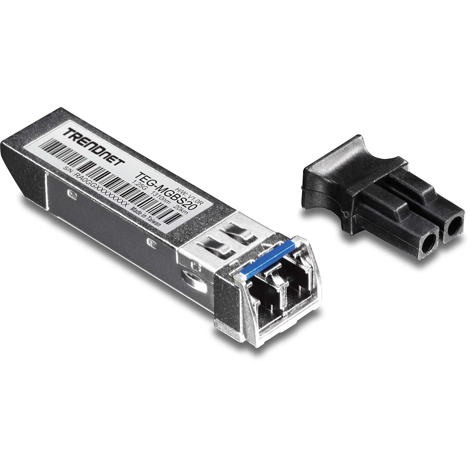 ماژول تک حالته فیبر نوری SFP ترندنت مدل TEG-MGBS20، نرخ انتقال داده تا 1.25 گیگابیت بر ثانیه، طول موج 1310 نانومتر، سازگار با استاندارد IEEE 802.3z Gigabit Ethernet و ANSI Fiber Channel، پشتیبانی مادام العمر