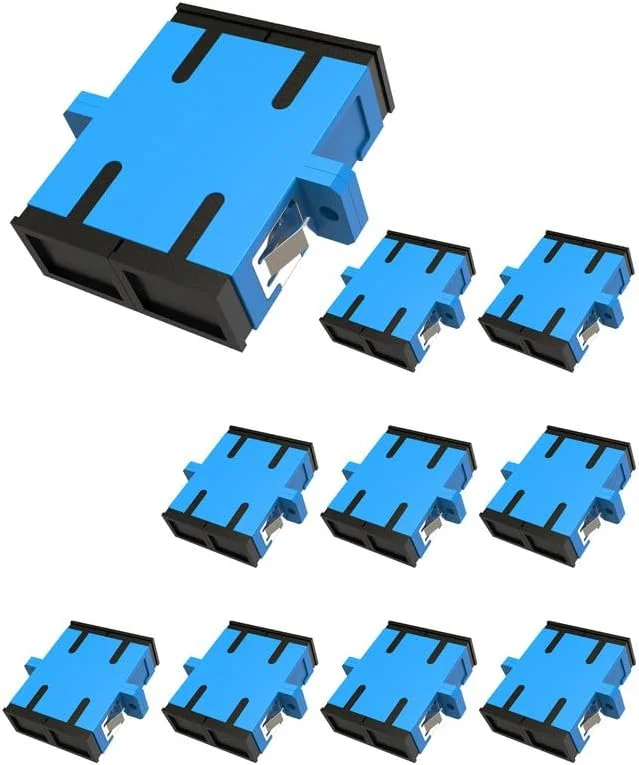 VANDESAIL بسته 10 عددی آداپتور فیبر نوری SC/OS2 Duplex، مادگی SC به مادگی SC، UPC، شبکه، اینترنت، دوبل، تک حالته، چند حالته، اتصال دهنده کوپلر فیبر نوری، آبی