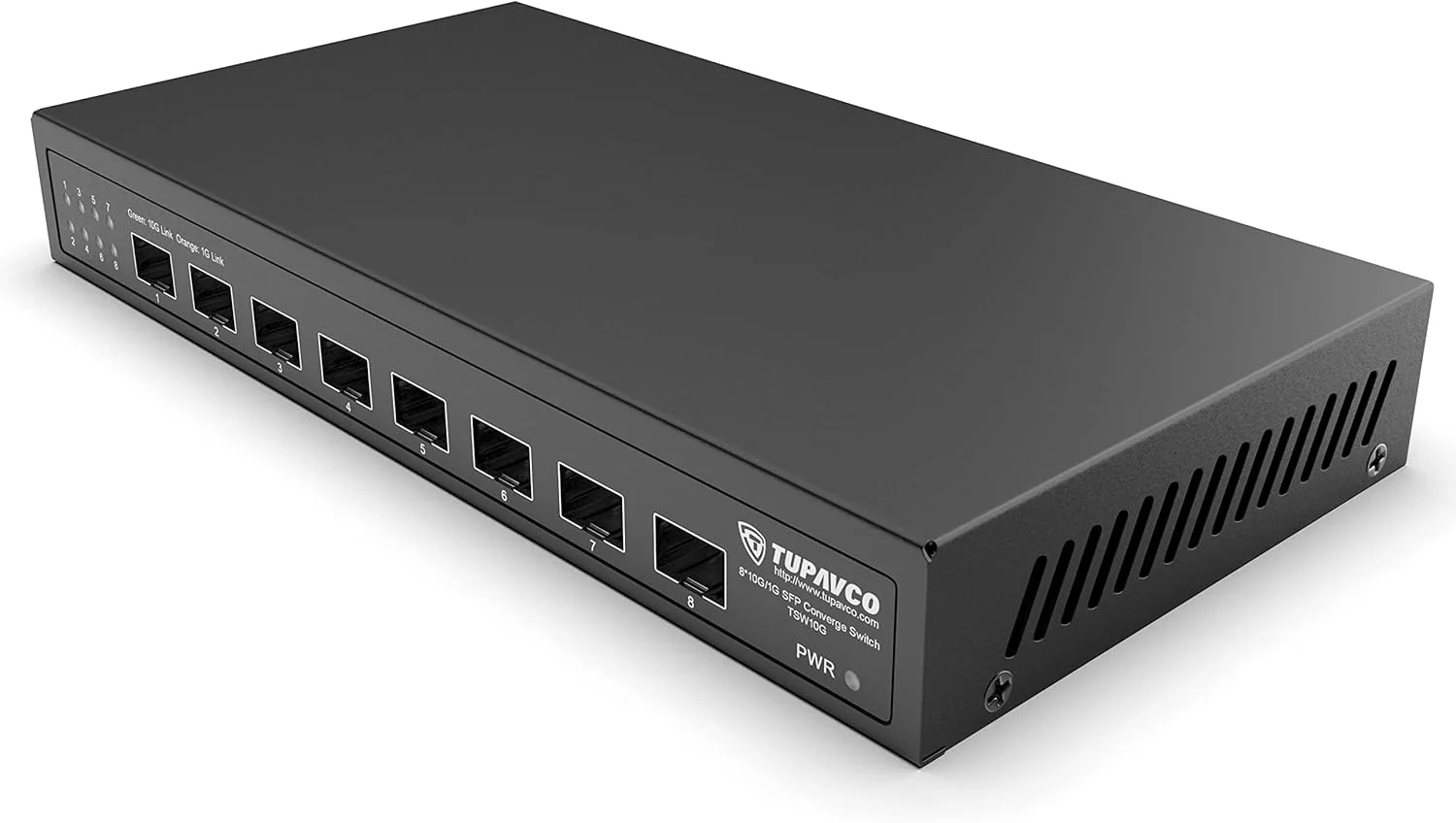 سوئیچ توپاوکو 10GB SFP+ (8 پورت - غیر مدیریتی) - اترنت 10 گیگابیتی با 8 اسلات Small Form-Factor Pluggable برای شبکه فیبر نوری (کابل نوری) یا دستگاه های فرستنده و گیرنده LAN (RJ45/CAT6+) - TP1910