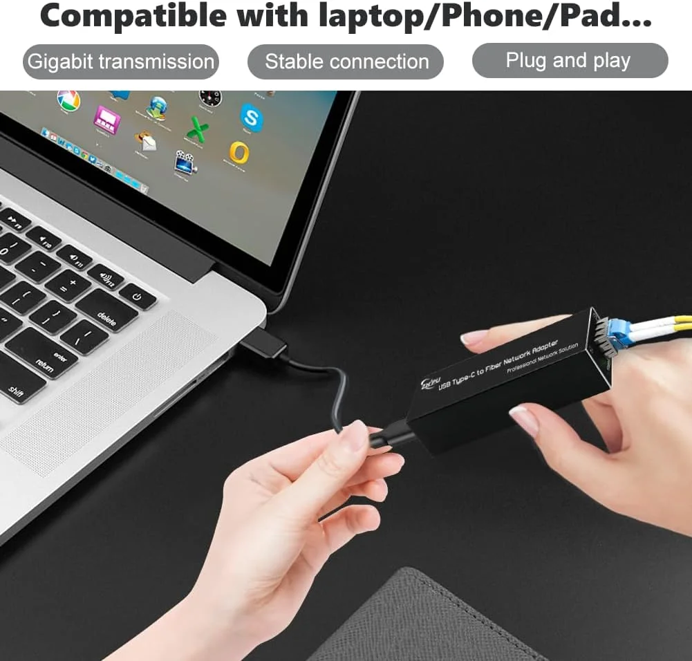 آداپتور شبکه فیبر نوری USB 3.0 Type-C، کارت اترنت SFP باز USB-C به 100/1000Base-X، سازگار با Windows Server/Windows/Linux، طراحی جمع و جور برای شبکه با سرعت بالا