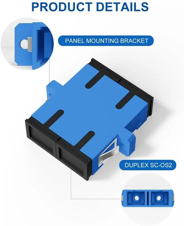 VANDESAIL بسته 10 عددی آداپتور فیبر نوری SC/OS2 Duplex، مادگی SC به مادگی SC، UPC، شبکه، اینترنت، دوبل، تک حالته، چند حالته، اتصال دهنده کوپلر فیبر نوری، آبی