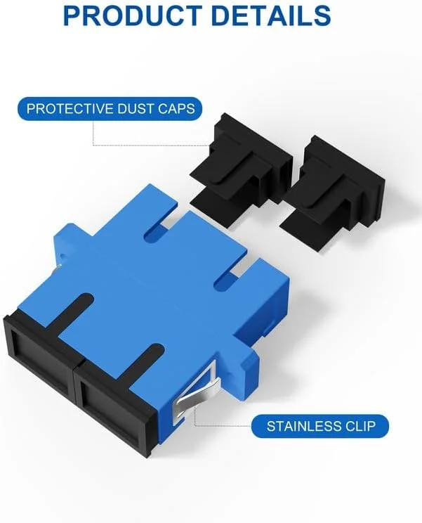 VANDESAIL بسته 10 عددی آداپتور فیبر نوری SC/OS2 Duplex، مادگی SC به مادگی SC، UPC، شبکه، اینترنت، دوبل، تک حالته، چند حالته، اتصال دهنده کوپلر فیبر نوری، آبی