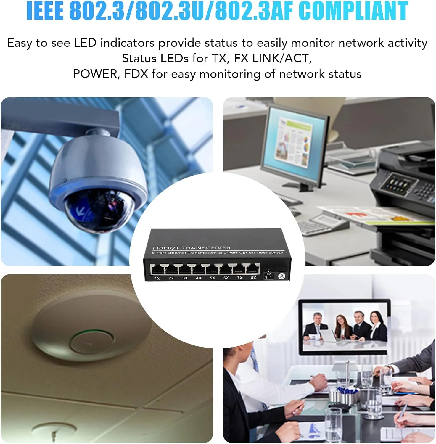 فرستنده و گیرنده فیبر نوری Tx1310nm Rx1550nm، سوئیچ فیبر نوری اترنت تک حالته، 100 مگابیت بر ثانیه، پشتیبانی از فریم بزرگ 9 کیلوبایتی، 1 پورت نوری 8 پورت الکتریکی، انتقال تا 25 کیلومتر