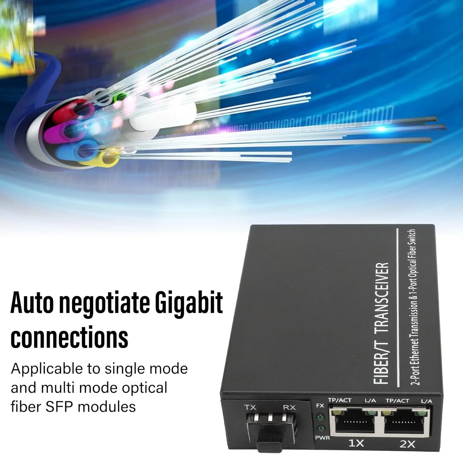مبدل رسانه ای فیبر به اترنت Zhed Gigabit SFP به RJ45، مبدل رسانه ای فیبر، فیبر نوری تک حالته چند حالته به مبدل اترنت با نشانگر، اترنت 10/100/1000 Base T، تا 120 کیلومتر