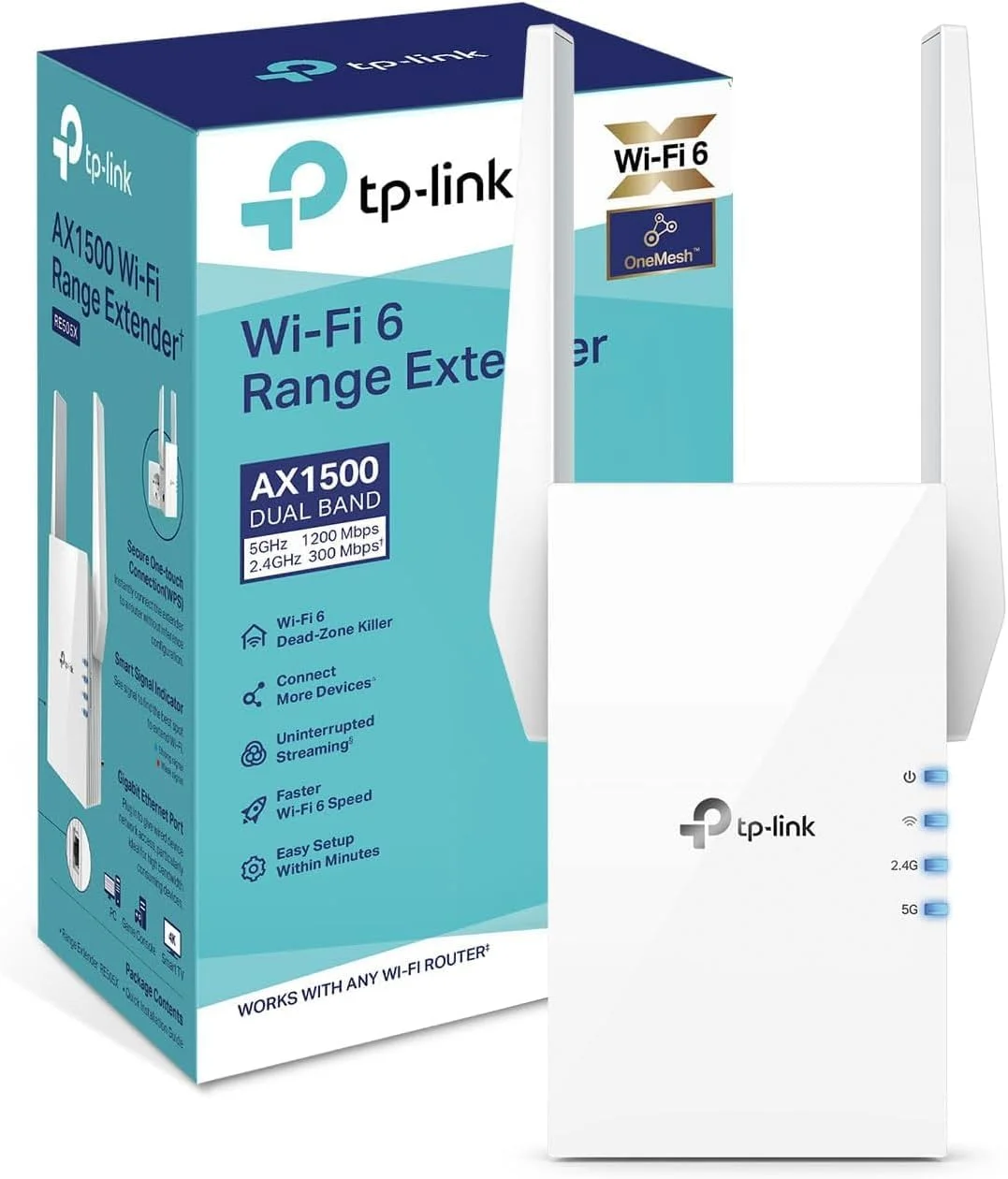تقویت کننده اینترنت Tp-Link Ax1500 Wifi، پوشش دهی تا 140 متر مربع و 25 دستگاه، دو بانده تا سرعت 1.5 گیگابیت بر ثانیه، حالت Ap با پورت گیگابیتی، نصب با اپلیکیشن، سازگار با Onemesh (Re505X)