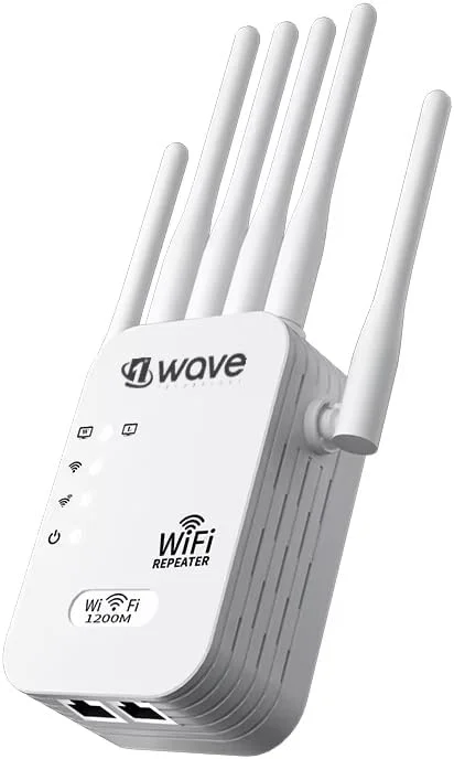 تقویت کننده وای فای AC1200 با 6 آنتن | تقویت کننده سیگنال دو بانده 2.4/5 گیگاهرتز 1200 مگابیت در ثانیه | تکرار کننده و نقطه دسترسی | نصب با یک کلیک، پوشش گسترده