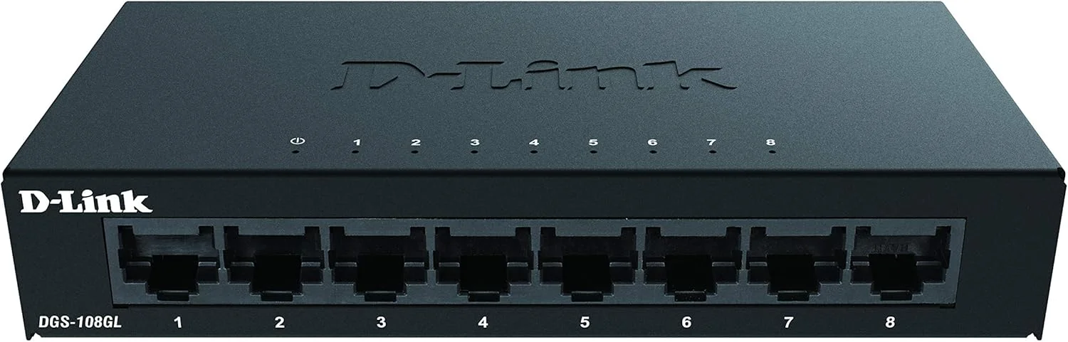 سوئیچ رومیزی غیر مدیریتی 8 پورت گیگابیتی D-Link DGS-108GL، بدون فن، کم حجم، بدنه فلزی، نصب آسان، 802.3az EEE مشکی DGS-108GL