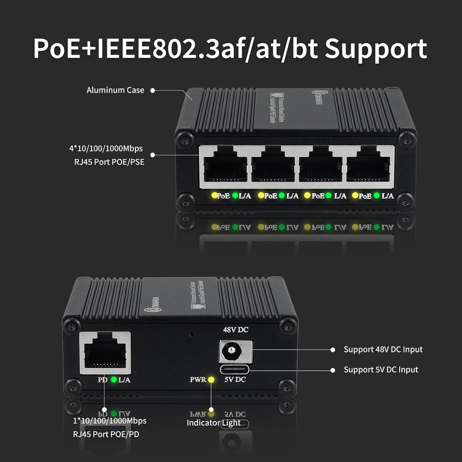 سوئیچ توسعه دهنده PoE گیگابیتی 5 پورت ENIANHUA Mini، سوئیچ بازی غیر مدیریتی، سوئیچ PoE غیر مدیریتی، هاب شبکه، پلاگ اند پلی، رومیزی، بدنه آلومینیومی مستحکم