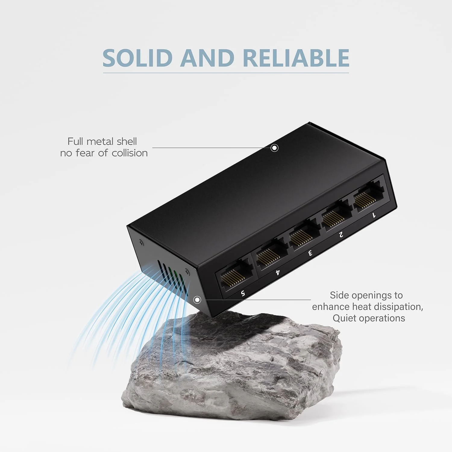 سوییچ اترنت گیگابیتی 5 پورت Bliyee، هاب سوییچ شبکه خانگی غیر مدیریتی، تقسیم کننده اترنت | پورت های حسگر خودکار | نصب آسان | عملکرد بی صدا | بدنه فلزی مشکی | محافظت مادام العمر محدود