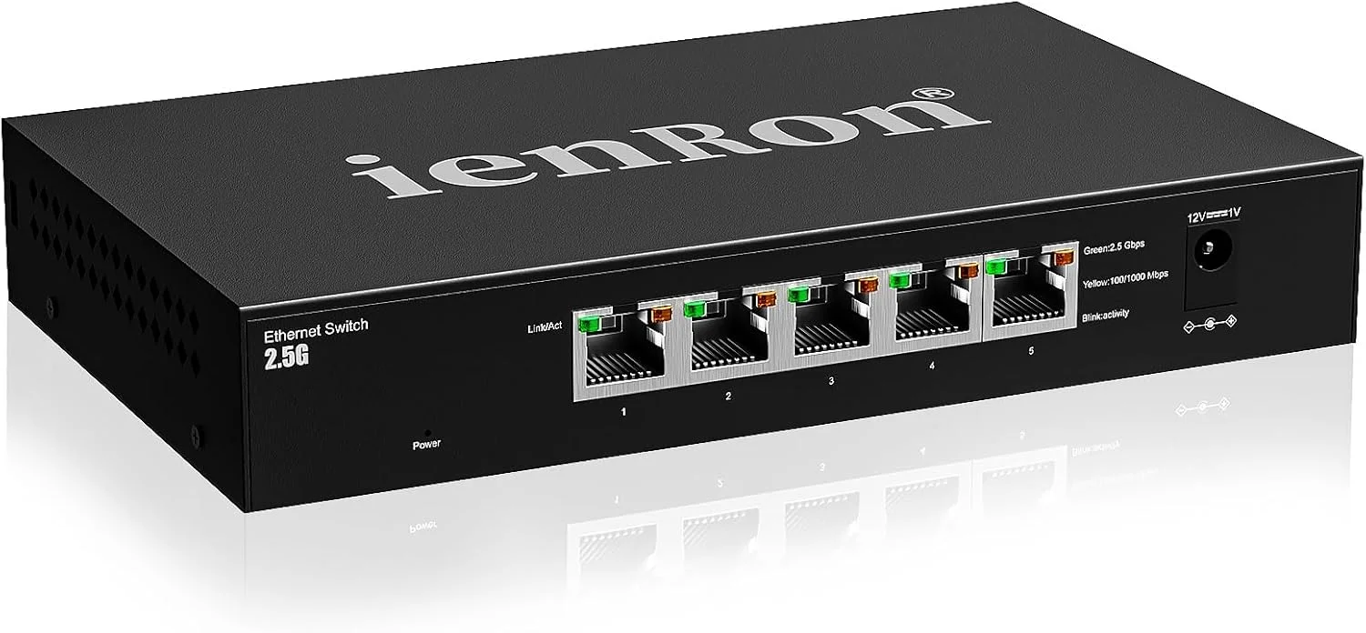 سوئیچ اترنت 5 پورت 2.5G، سوئیچ شبکه چند گیگابیتی غیر مدیریتی، سوئیچ 2.5 گیگ برای بازی، NAS، کامپیوتر، لپ تاپ، تلویزیون هوشمند، Plug & Play، طراحی بدون فن، اسپلیتر اترنت (مشکی)