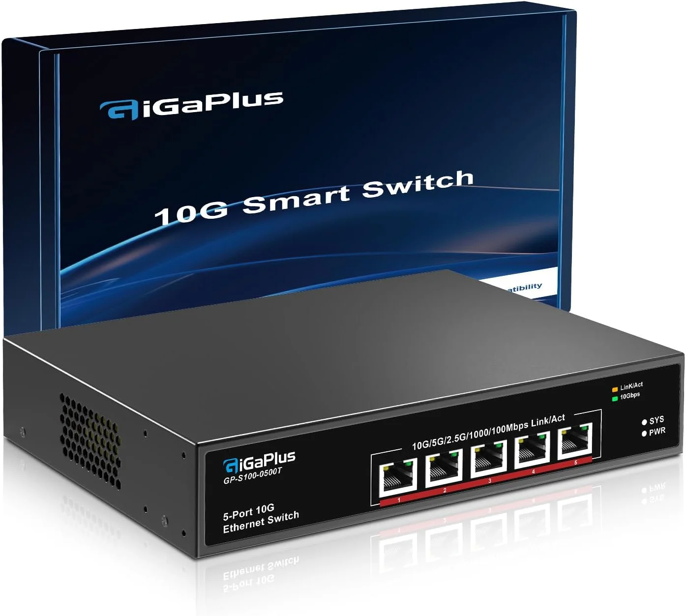 سوئیچ اترنت 5 پورت 10 گیگابیتی غیر مدیریتی با 5 پورت 10G RJ45، سوئیچ شبکه 10Gbe آسان برای NAS 10G، رایانه شخصی، روترهای WiFi7، آداپتورهای 10G NIC. ظرفیت سوئیچینگ 100 گیگابیت بر ثانیه. رومیزی یا رک 19 اینچی