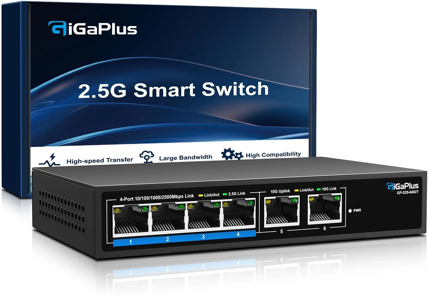 سوئیچ اترنت غیر مدیریتی 6 پورت 2.5 گیگابیتی با 4 پورت 2.5G Base-T و 2 پورت 10G RJ45