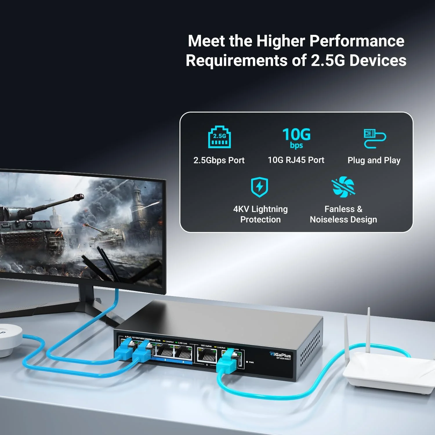 سوئیچ اترنت غیر مدیریتی 6 پورت 2.5 گیگابیتی با 4 پورت 2.5G Base-T و 2 پورت 10G RJ45 سوئیچ اترنت غیر مدیریتی 6 پورت 2.5 گیگابیتی با 4 پورت 2.5G Base-T و 2 پورت 10G RJ45