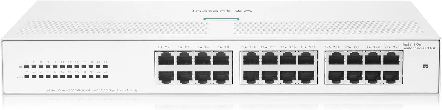 سوئیچ غیر مدیریتی 24 پورت گیگابیتی Aruba a Hewlett Packard Enterprise company Instant On 1430 | دارای 24 پورت 1G | بدون فن | سیم برق US (R8R49A#ABA)