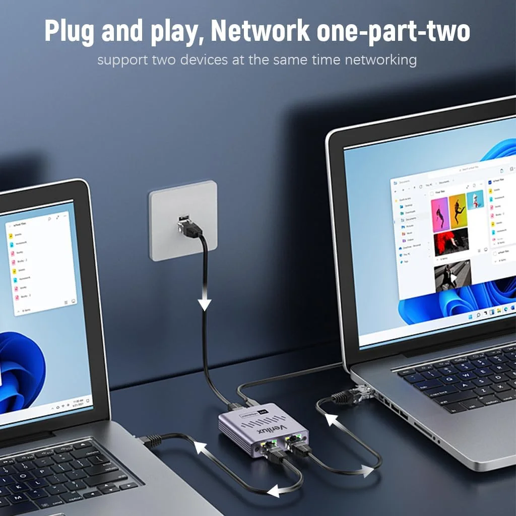 سوئیچ اترنت گیگابیتی 1000 مگابیت بر ثانیه HASTHIP® RJ45، اسپلیتر شبکه 2 پورت، آداپتور پلاگ اند پلی غیر مدیریتی، توسعه دهنده کابل LAN، سازگار با رایانه شخصی، روتر، جعبه تلویزیون، کنسول بازی، اتصال دهنده اینترنت