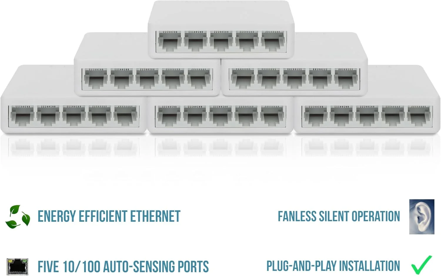 سوئیچ اترنت سریع 5 پورت منهتن – بسته 6 عددی - 10/100 مگابیت بر ثانیه - روتر هاب LAN اسپلیتر شبکه اینترنت رومیزی کامپیوتر، بدون مدیریت، پلاگ اند پلی، بدون فن و بی صدا - 526135